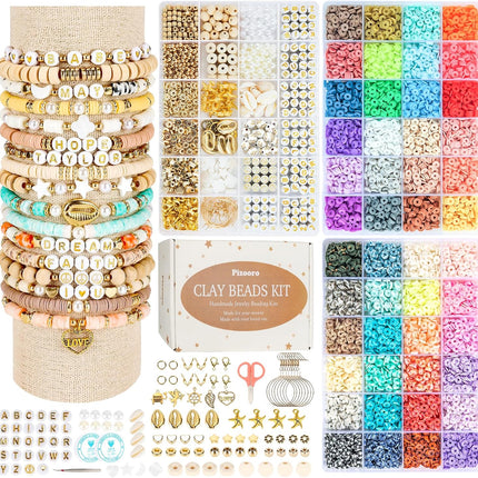 10500Pcs Clay Beads Bracelet Making Kit with Letter Beads Charms Strings