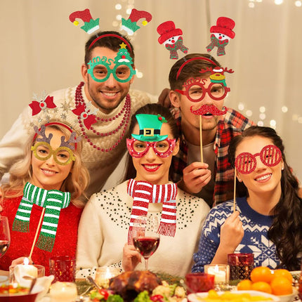 51PCS Xmas Party Props – Glasses & Headbands for Christmas Photo Booth & Favors