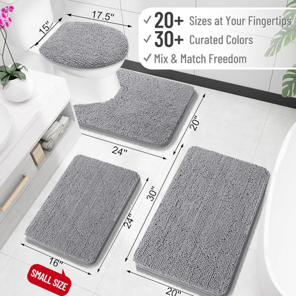 Grey Chenille Bath Mat 30x20 – Soft, Absorbent & Machine Washable