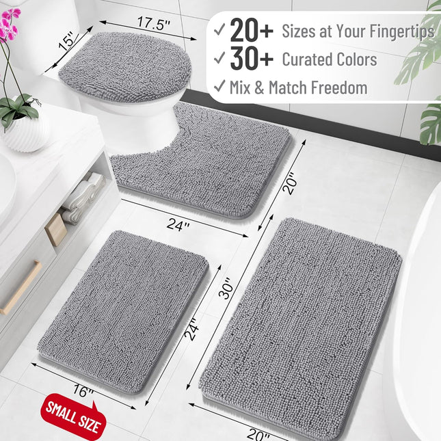 Grey Bath Mat 30x20 – Extra Soft, Rubber Backing, Machine Washable