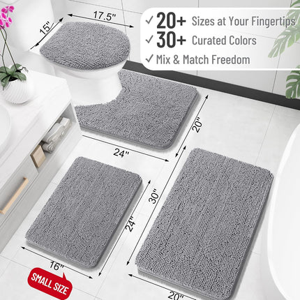 Grey Chenille Bath Rug 30x20, Soft Absorbent Quick Dry Bathroom Mat, Washable