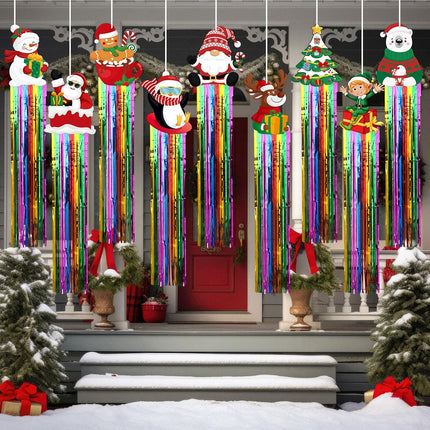 9 PCS Christmas Hanging Decorations with Tassels Santa Snowman Elk Gingerbread