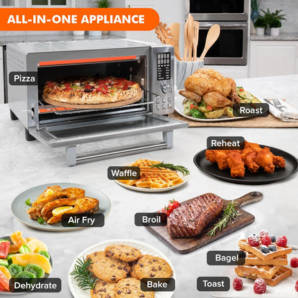 Bravo 10 in 1 Air Fryer Toaster Oven 21Qt Countertop Convection Stainless