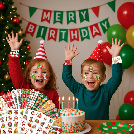 72PCS Christmas Party Favors – 48 Tattoos & 24 Slap Bracelets for Kids