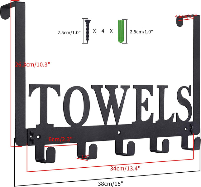 Over The Door Hooks Towel Holder Rack for Bathroom Bedroom Black Metal