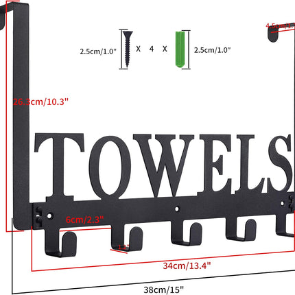 Over Door Towel Hooks Rack, Metal Bathroom Holder for Towels & Bathrobes, Black