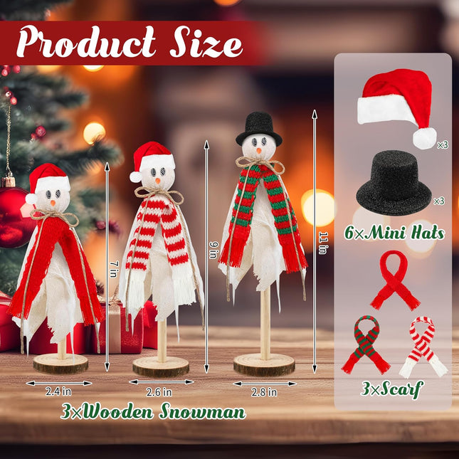 Christmas Wooden Snowman Set 3PCS – DIY Hat & Scarf Winter Table Decorations