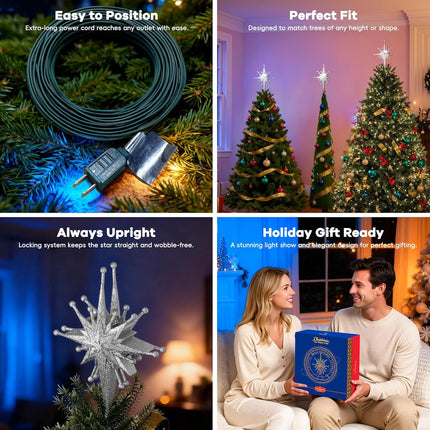 Christmas Tree Topper Projector 2025 – Bright Rotating LED, Glitter Star