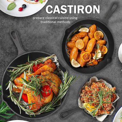 Cast Iron Skillet Set of 3, Pre-Seasoned 6", 8", 10" Frying Pans for Stove Oven
