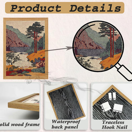 Framed Vintage Japanese Landscape Canvas Wall Art, Retro Mountain River Print