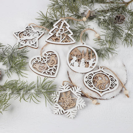 24Pcs Wooden Christmas Ornaments Rustic 3D Farmhouse Tree Decorations