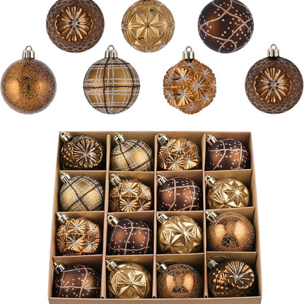 16PCS Fall Tree Ornaments – 2.36" Bronze Gold Shatterproof Ball Decorations
