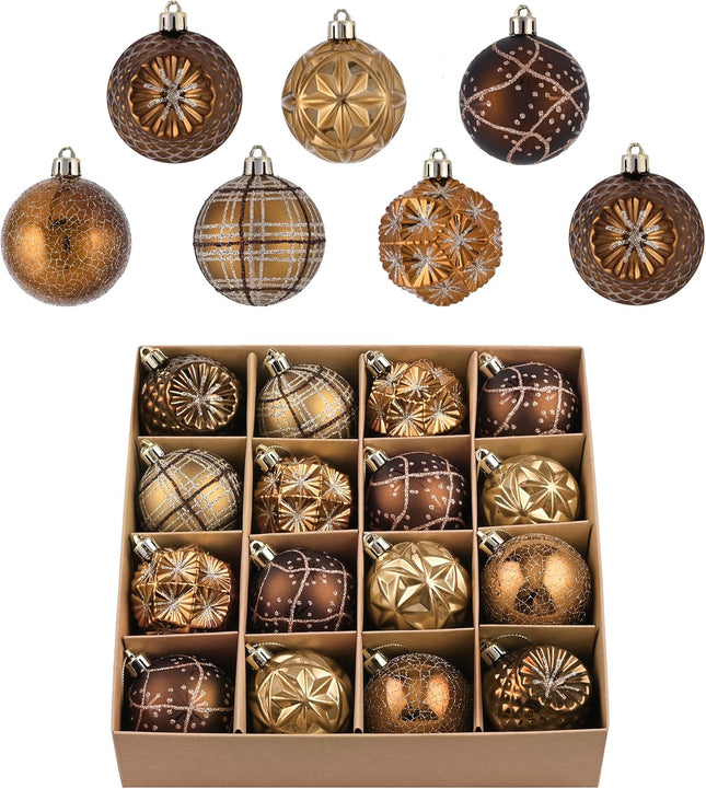 16PCS Fall Tree Ornaments – 2.36" Bronze Gold Shatterproof Ball Decorations