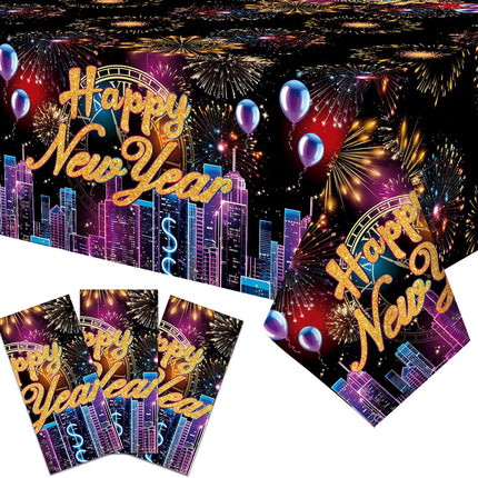 3-Pack NYE Party Table Covers – 54×108in Happy New Year Fireworks