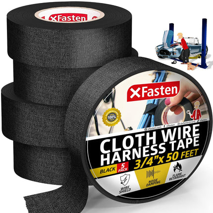 Wire Harness Tape 3/4-Inch x 50-Foot (5-Pack) – Self-Adhesive Felt Cloth Tape