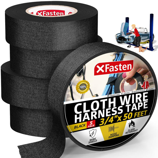 Wire Harness Tape 3/4-Inch x 50-Foot (5-Pack) – Self-Adhesive Felt Cloth Tape