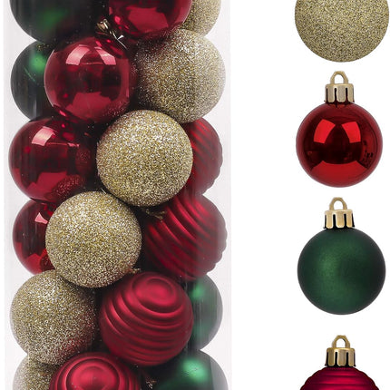 24-Piece Small Shatterproof Christmas Ornaments – Red, Green & Gold Balls