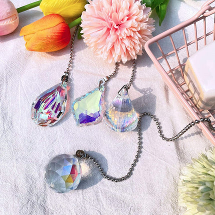 4-Piece Rainbow Crystal Pull Chains – Long Ceiling Fan Ornament Extensions