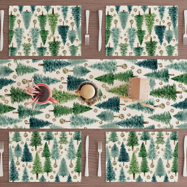 4PCS Christmas Tree Placemats – Winter Table Mats for Dining & Holiday Parties