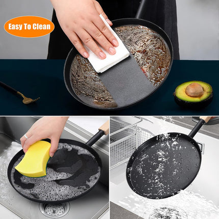 8" Pre-Seasoned Cast Iron Skillet, Flat Griddle Pan with Wooden Handle for Cooking