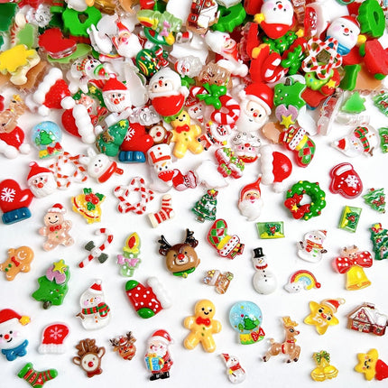 100PCS Christmas Nail Charms – 3D Resin Santa, Snowflake & Tree Designs