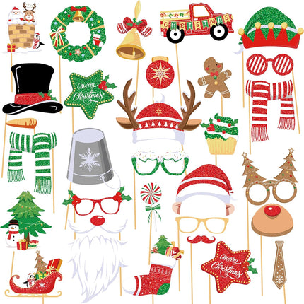 51PCS Xmas Party Props – Glasses & Headbands for Christmas Photo Booth & Favors