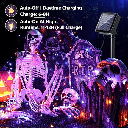 2-Pack 79FT 240LED Solar Halloween Lights, Orange Purple, 8 Modes, Waterproof