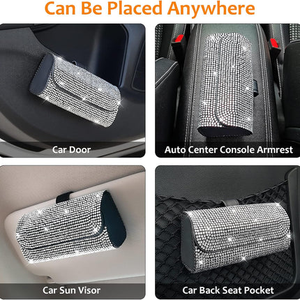 Bling Car Sunglasses Holder for Sun Visor, PU Leather Eyeglass Storage Case, White