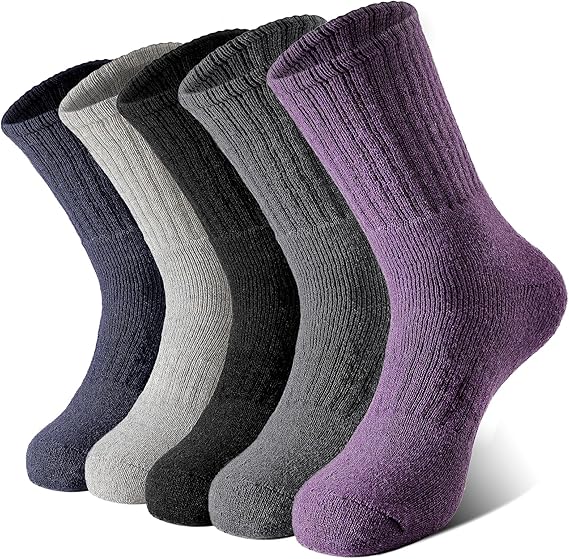 Merino Wool Hiking Socks for Men – 5 Pairs, Thick Thermal Winter Crew Socks