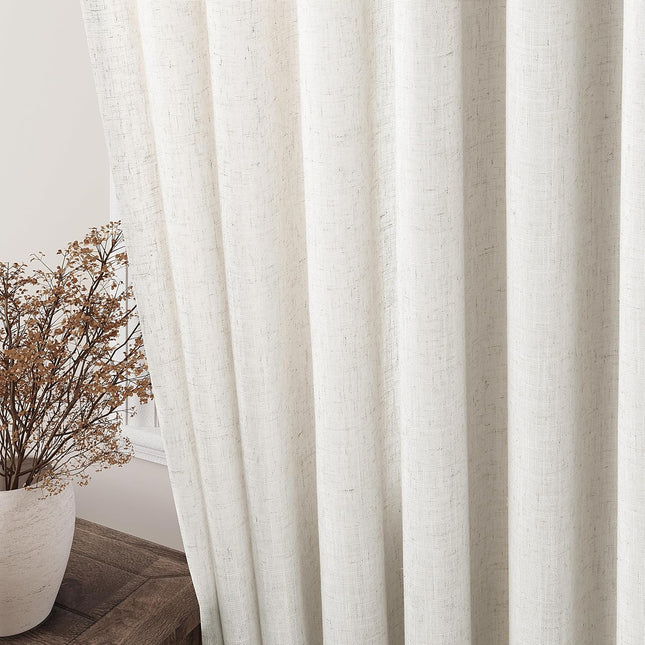 Ivory Linen Blend Curtains 84 Inch Long, 2 Natural Light Filtering Panels for Living Room