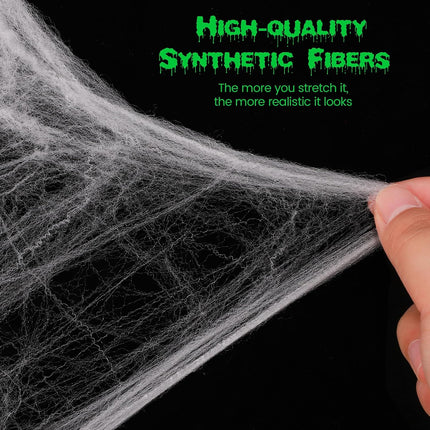 1600 Sq Ft Glow-in-the-Dark Halloween Spider Web, White Stretchy Creepy Web Decor