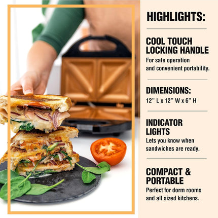 Gotham Steel 2-in-1 Electric Sandwich Maker Panini Press Nonstick Grilled Cheese