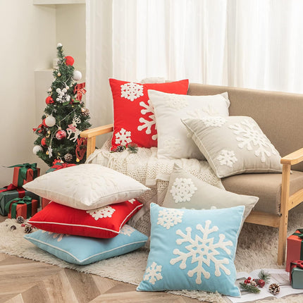 2PCS Blue Christmas Pillow Covers – 18x18 Snowflake Embroidered Cotton Decor