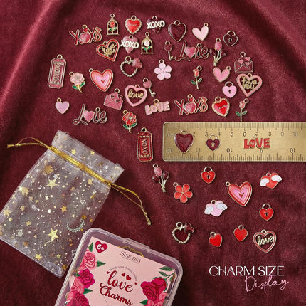 Gold-Plated XOXO & Rose Heart Charms for DIY Jewelry: 50pcs Jump Rings Included