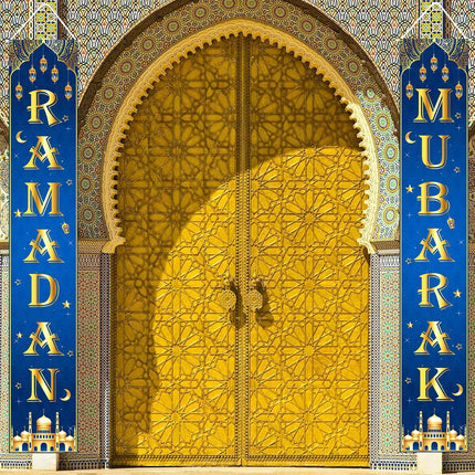 Ramadan Mubarak Eid Kareem Banner – Muslim Porch Door Sign for Indoor/Outdoor Decor