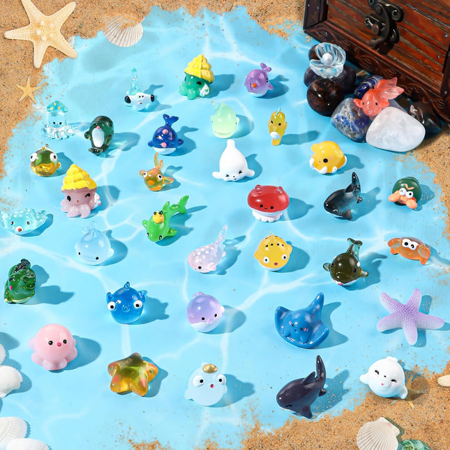 36pcs Mini Ocean Resin Animals – Tiny Sea Figurines for Aquarium & Fairy Gardens