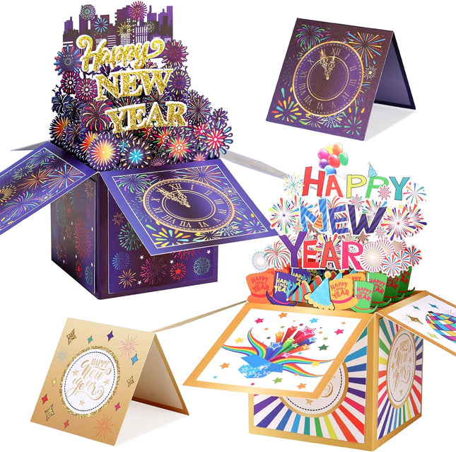 2-Piece 3D New Year Greeting Cards – Pop-Up Handmade Cards with Envelope