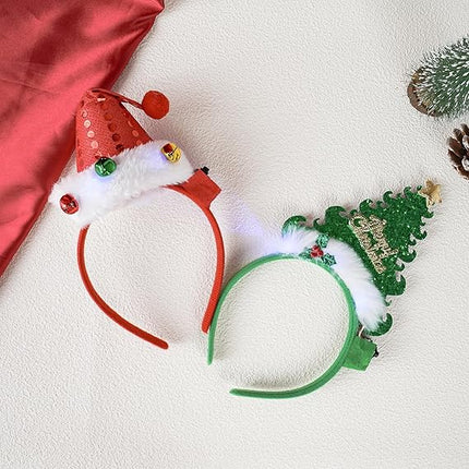 2PCS Merry Christmas Tree Headbands – Cute Santa Hat Hair Accessories