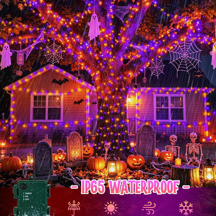 39FT 120LED Halloween String Lights, Orange Purple, Timer, IP65 Waterproof Outdoor
