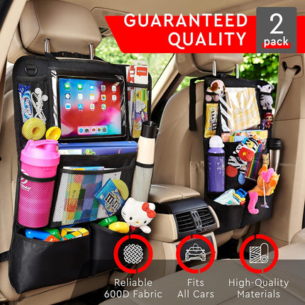 Backseat Car Organizer with Touch Screen Holder – 9 Pockets, 2 Pack, Black