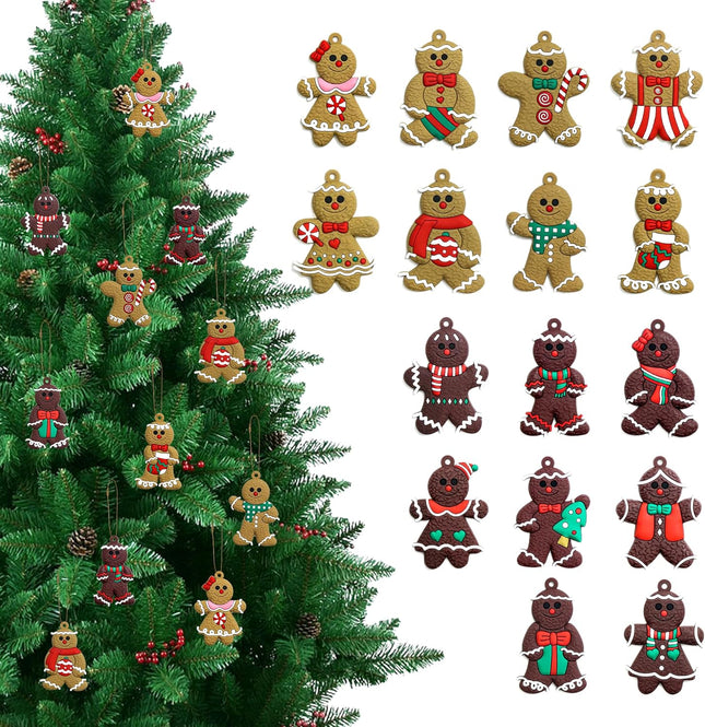 16-Piece Gingerbread Man Ornaments for Christmas Tree, Gift Box Included
