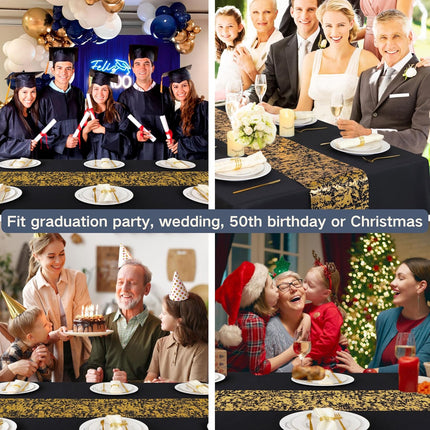 2 Pack Black & Gold Table Runner 11x108 – Glitter Foil Party Decor
