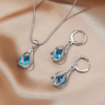 Silver Jewelry Set for Women – Rhinestone CZ Necklace & Earrings for Wedding Gifts