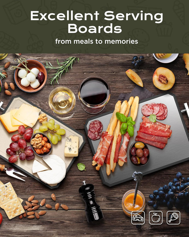 Large Stainless Steel & Wheat Straw Cutting Board, Double Sided Kitchen Board