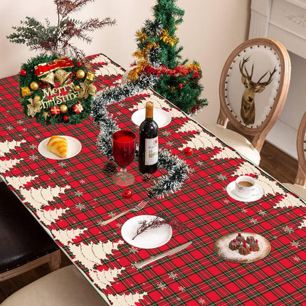 4 Pack Christmas Tablecloths – Buffalo Plaid Checkered Covers with Trees & Snowflakes