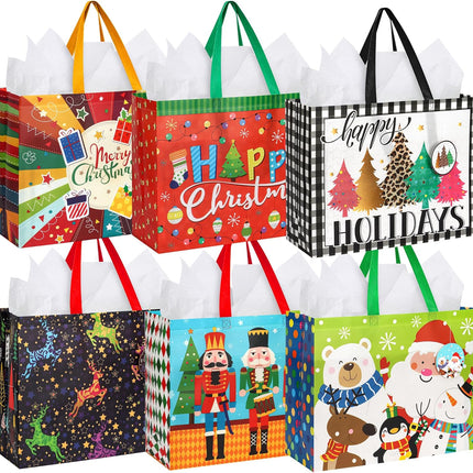 12 Pack Extra Large Christmas Gift Bags with Handles – 16.5"x13"x6.3", Reusable Holiday Gift Bags
