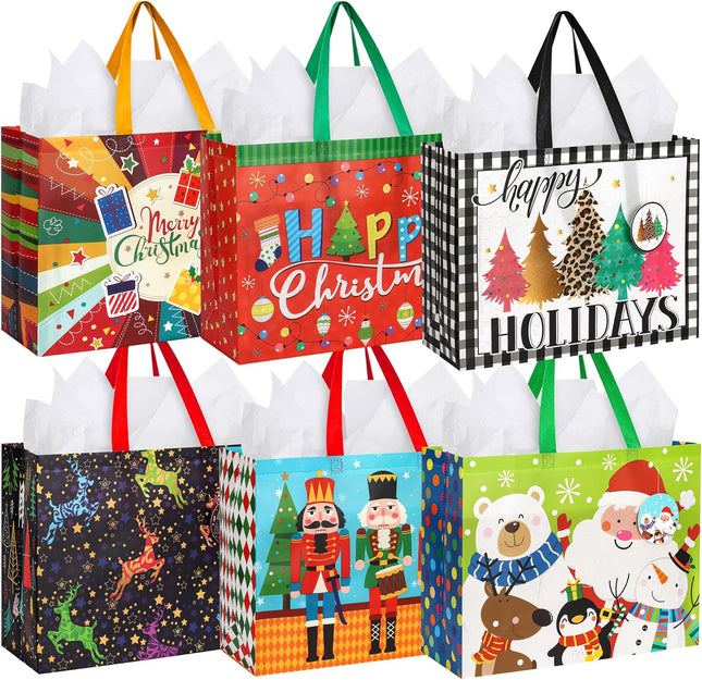 12 Pack Extra Large Christmas Gift Bags with Handles – 16.5"x13"x6.3", Reusable Holiday Gift Bags