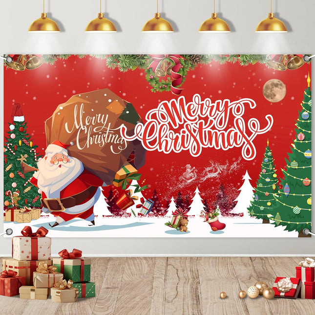 Christmas Backdrop Banner 72x45 Inch, Large Wall Decoration for Kids Holiday Parties