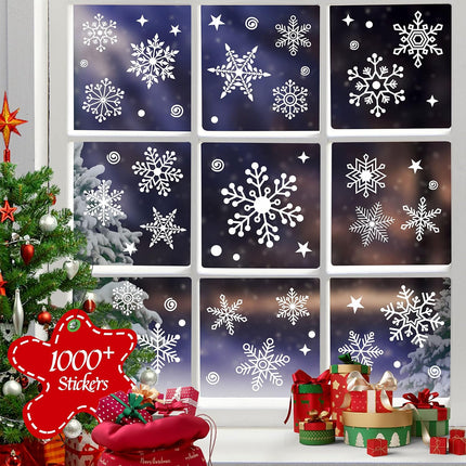 1000PCS Double-Sided Christmas Window Clings Snowflake Xmas Decals