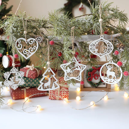 24Pcs Wooden Christmas Ornaments Rustic 3D Farmhouse Tree Decorations